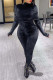 Black Sexy Solid Patchwork Turtleneck Skinny Jumpsuits