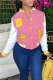 Pink Street Print Patchwork Mandarin Collar Outerwear