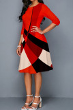 Red Casual Print Patchwork O Neck Princess Dresses