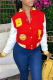Red Street Print Patchwork Mandarin Collar Outerwear