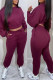 Burgundy Casual Solid Patchwork O Neck Long Sleeve Two Pieces