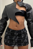 Black Sexy Solid Patchwork Cardigan Collar Tops