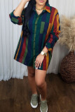 Olive Green Casual Print Patchwork Turndown Collar Tops