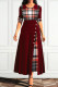 Burgundy Casual Plaid Print Patchwork O Neck A Line Dresses