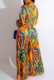Red Sexy Print Patchwork Turndown Collar Straight Jumpsuits