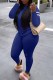 Blue Casual Letter Embroidered O Neck Long Sleeve Two Pieces