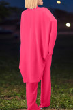 Rose Red Casual Solid Bandage Patchwork Half A Turtleneck Long Sleeve Two Pieces