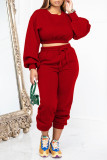 Red Casual Sportswear Solid Patchwork O Neck Long Sleeve Two Pieces