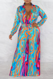 Red Sexy Print Patchwork Turndown Collar Straight Jumpsuits