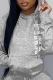 Grey Casual Print Letter Hooded Collar Tops