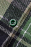 Green Casual Plaid Print Patchwork Buckle Turndown Collar Shirt Dress Dresses