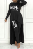 Grey Casual Print Patchwork O Neck Long Sleeve Two Pieces