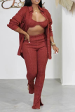 Pink Casual Solid Patchwork Turndown Collar Long Sleeve Three Pieces