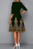 Red Casual Print Patchwork O Neck A Line Dresses