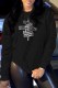Black Casual Print Letter O Neck T-Shirts