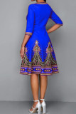 Red Casual Print Patchwork O Neck A Line Dresses