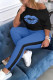 Blue Fashion Casual Lips Printed Basic Oblique Collar Three Quarter Regular Sleeve Regular Two Pieces