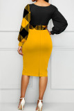Red Casual Print Patchwork With Bow V Neck One Step Skirt Dresses