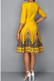 Red Casual Print Patchwork O Neck A Line Dresses