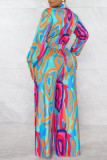 Red Sexy Print Patchwork Turndown Collar Straight Jumpsuits