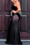 Black Sexy Solid Patchwork See-through Strapless Long Dress Dresses