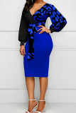 Red Casual Print Patchwork With Bow V Neck One Step Skirt Dresses