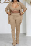 Pink Casual Solid Patchwork Turndown Collar Long Sleeve Three Pieces