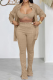 Khaki Casual Solid Patchwork Turndown Collar Long Sleeve Three Pieces