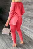 Pink Casual Solid Patchwork Half A Turtleneck Long Sleeve Two Pieces