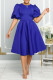 Blue Casual Solid Patchwork O Neck A Line Dresses