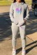 Grey Sportswear Print Letter Hooded Collar Long Sleeve Two Pieces