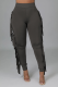 Grey Sexy Solid Tassel Skinny High Waist Pencil Solid Color Bottoms