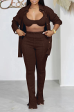 Pink Casual Solid Patchwork Turndown Collar Long Sleeve Three Pieces