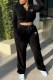 Black Casual Print Letter Turndown Collar Long Sleeve Two Pieces