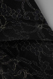 Black Elegant Solid Patchwork Asymmetrical High Waist Patchwork Bottoms