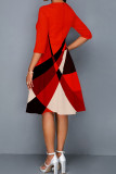 Red Casual Print Patchwork O Neck Princess Dresses