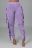Red Sexy Solid Tassel Skinny High Waist Pencil Solid Color Bottoms