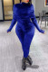 Blue Sexy Solid Patchwork Turtleneck Skinny Jumpsuits