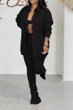 Pink Casual Solid Patchwork Turndown Collar Long Sleeve Three Pieces