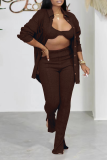 Pink Casual Solid Patchwork Turndown Collar Long Sleeve Three Pieces