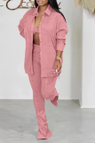 Pink Casual Solid Patchwork Turndown Collar Long Sleeve Three Pieces