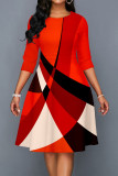 Red Casual Print Patchwork O Neck Princess Dresses