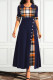 Deep Blue Casual Plaid Print Patchwork O Neck A Line Dresses