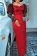 Red Elegant Solid Patchwork Square Collar Evening Dress Dresses