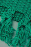 Green Casual Solid Tassel Patchwork Hooded Collar Tops