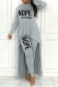 Grey Casual Print Patchwork O Neck Long Sleeve Two Pieces