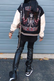Black Casual Street Print Patchwork Buckle Outerwear