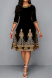 Red Casual Print Patchwork O Neck A Line Dresses