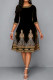 Black Casual Print Patchwork O Neck A Line Dresses