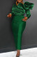 Ink Green Elegant Solid Patchwork Flounce O Neck One Step Skirt Dresses